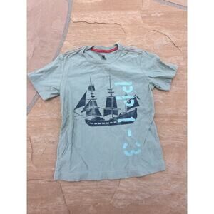 Tea Collection Green Boat Short Sleeve Shirt 100% Cotton Boy Size 8
